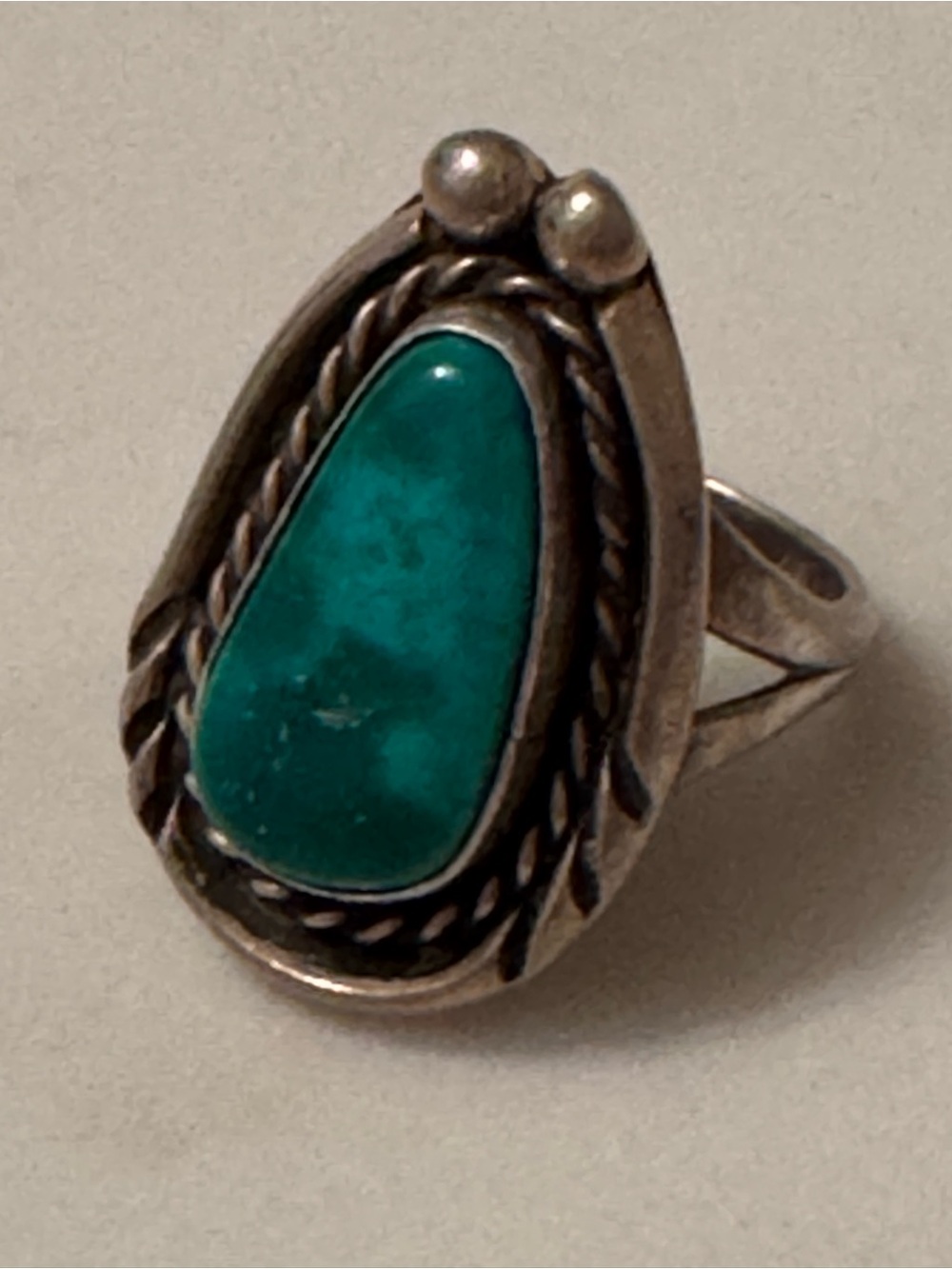 Vintage Navajo Daniel Benally Sterling Silver Green Turquoise Ring Size 6